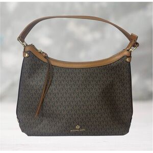 Michael Kors Maeve Signature Logo Hobo Shoulder Bag Brown